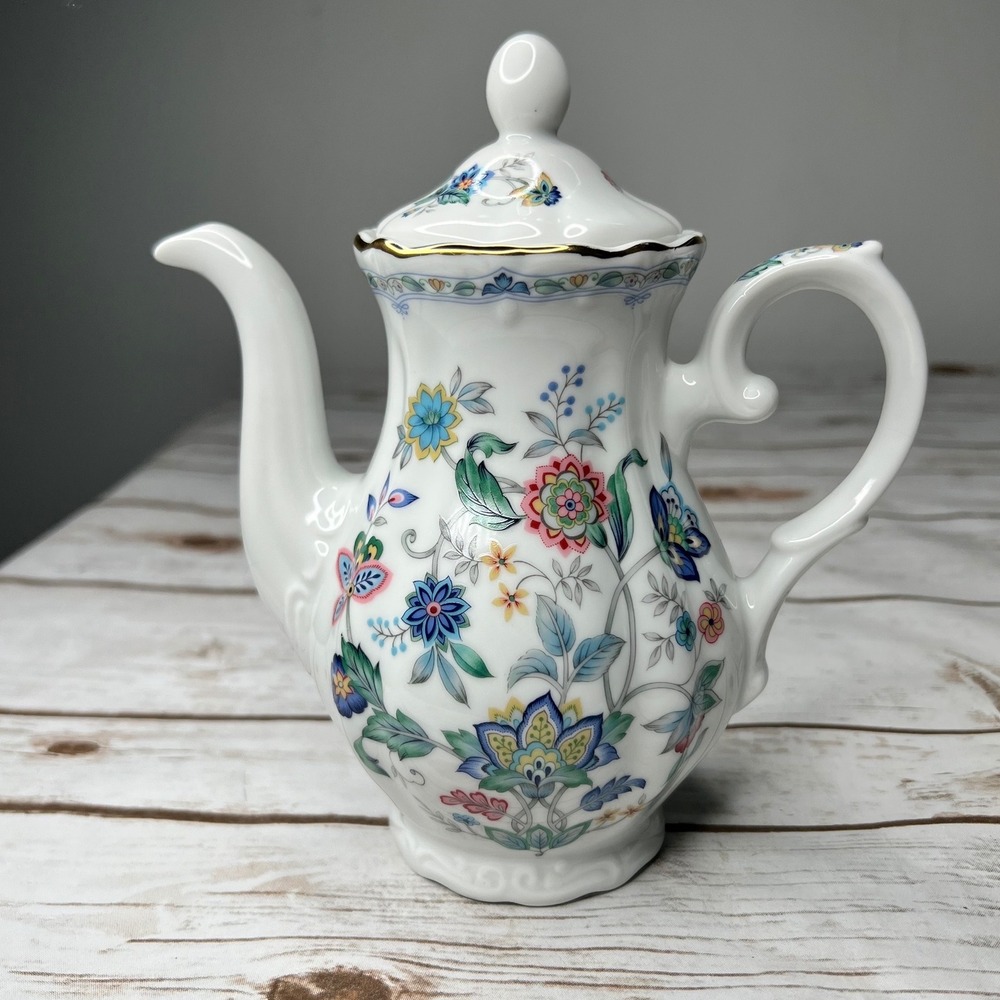 Andrea by Sadek Teapot White Floral Gold Trim Porcelain Small 7.5in
